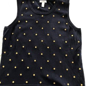 Women’s L Navy KNIT Top Gold embroidered Dots EUC